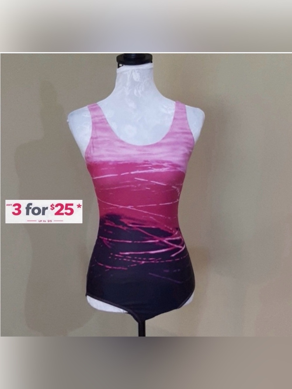 Pink dark purple one piece medium swimsuit